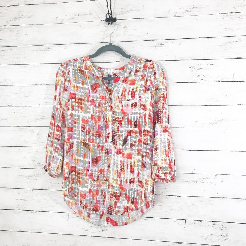 NYDJ Henley Abstract Blouse - 3/4 Sleeves - XXS